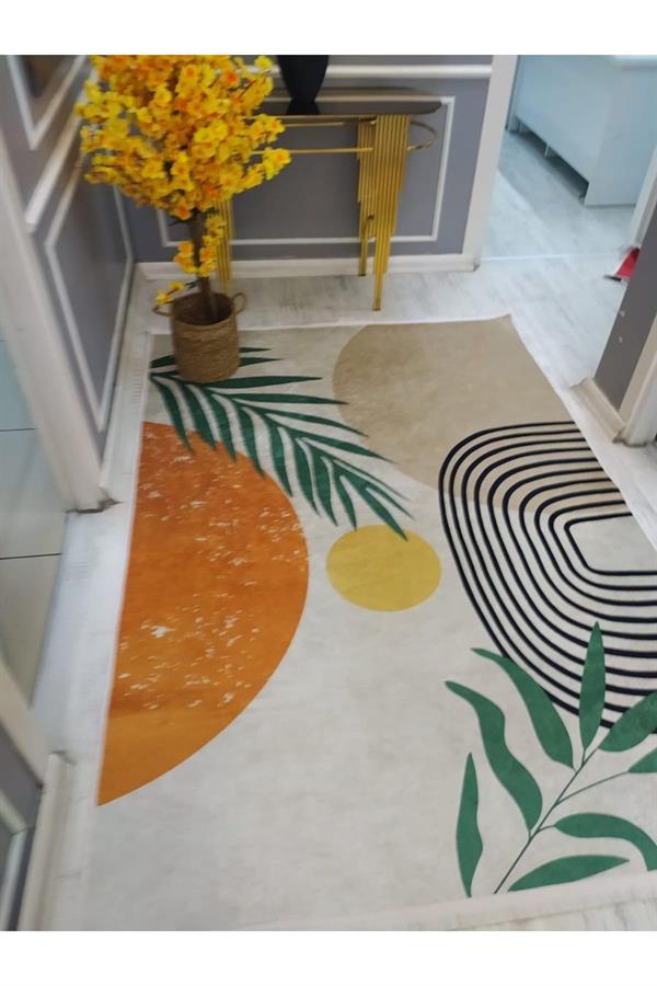 Kaymaz Tabanlı Yıkanabilir Minimal Desenli Dokuma Taban Halı