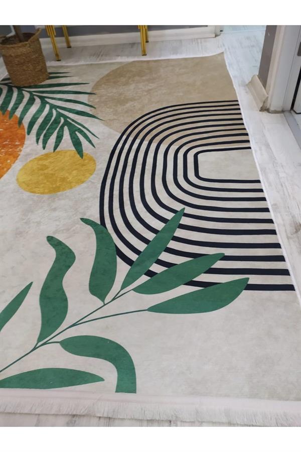 Kaymaz Tabanlı Yıkanabilir Minimal Desenli Dokuma Taban Halı
