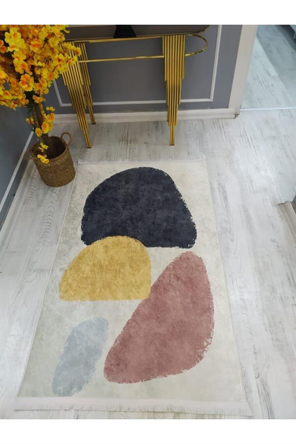 Kaymaz Tabanlı Yıkanabilir Minimal Soyut Desenli Dokuma Taban Halı