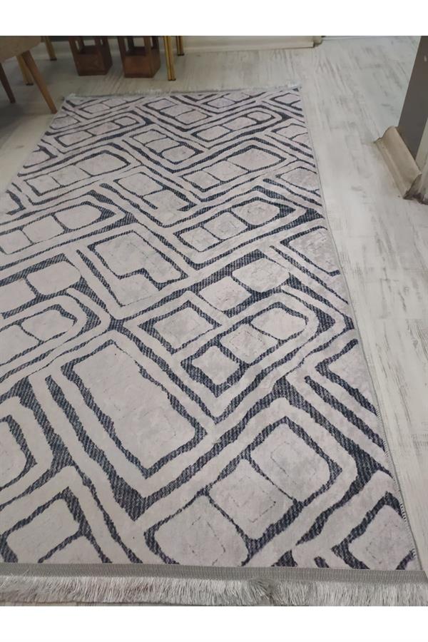 Kaymaz Tabanlı Yıkanabilir Modern Geometrik Desenli Dokuma Taban Halı