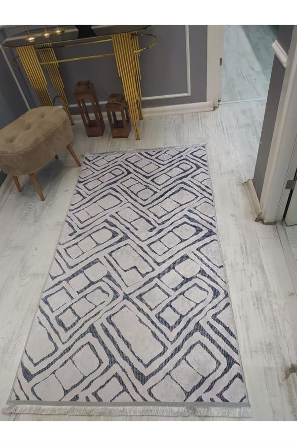 Kaymaz Tabanlı Yıkanabilir Modern Geometrik Desenli Dokuma Taban Halı