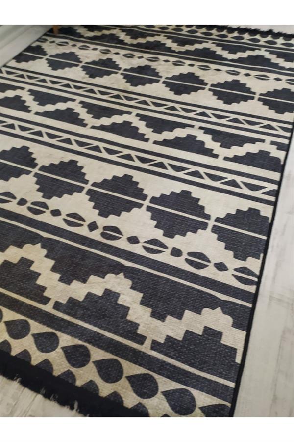 Kaymaz Tabanlı Yıkanabilir Örüntü Kilim Desenli Dokuma Taban Halı