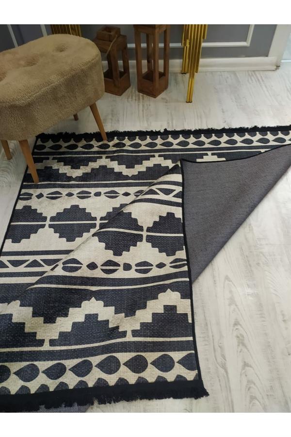 Kaymaz Tabanlı Yıkanabilir Örüntü Kilim Desenli Dokuma Taban Halı
