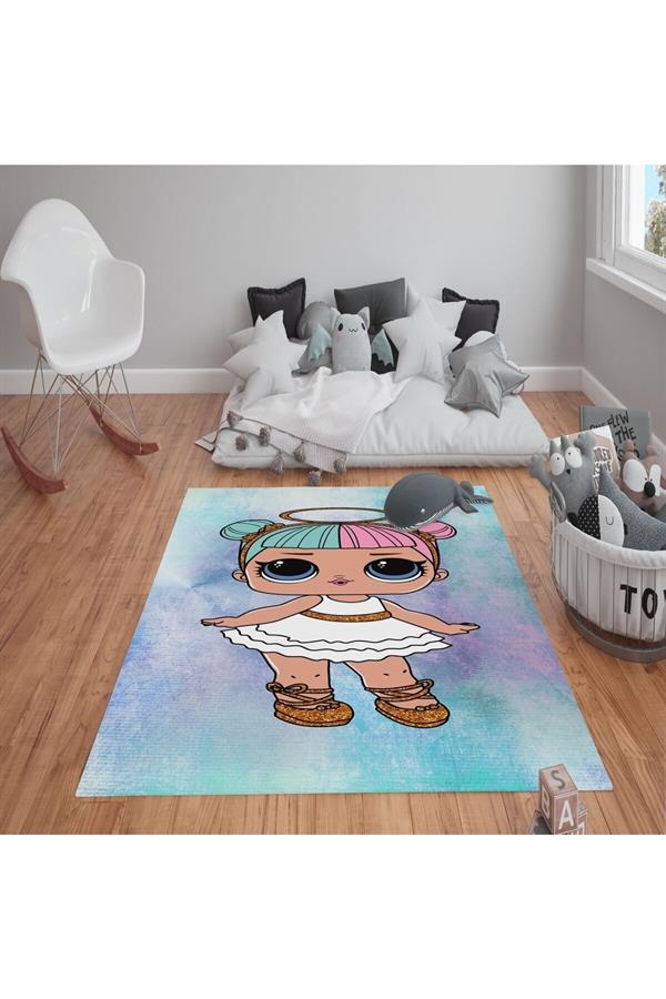 Kaymaz Tabanlı Yıkanabilir Pop Bebek Desenli Çocuk Halısı Dot Taban Halı