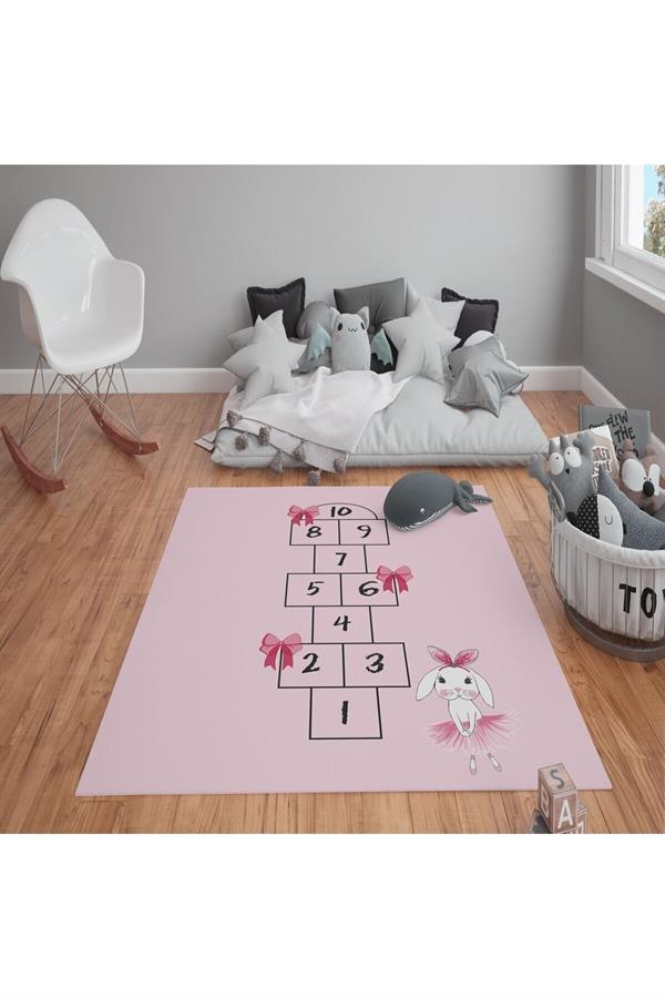 Kaymaz Tabanlı Yıkanabilir Seksek Desenli Çocuk Halısı Dot Taban Halı