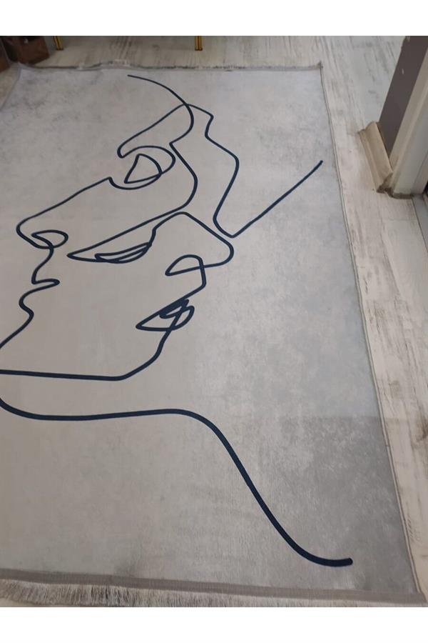 Kaymaz Tabanlı Yıkanabilir Slüet Desenli Dokuma Taban Halı