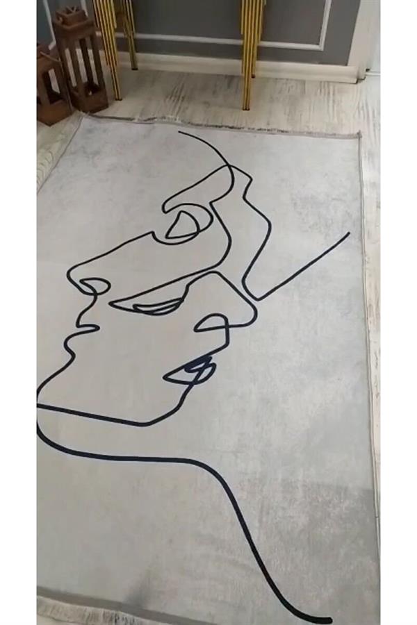 Kaymaz Tabanlı Yıkanabilir Slüet Desenli Dokuma Taban Halı
