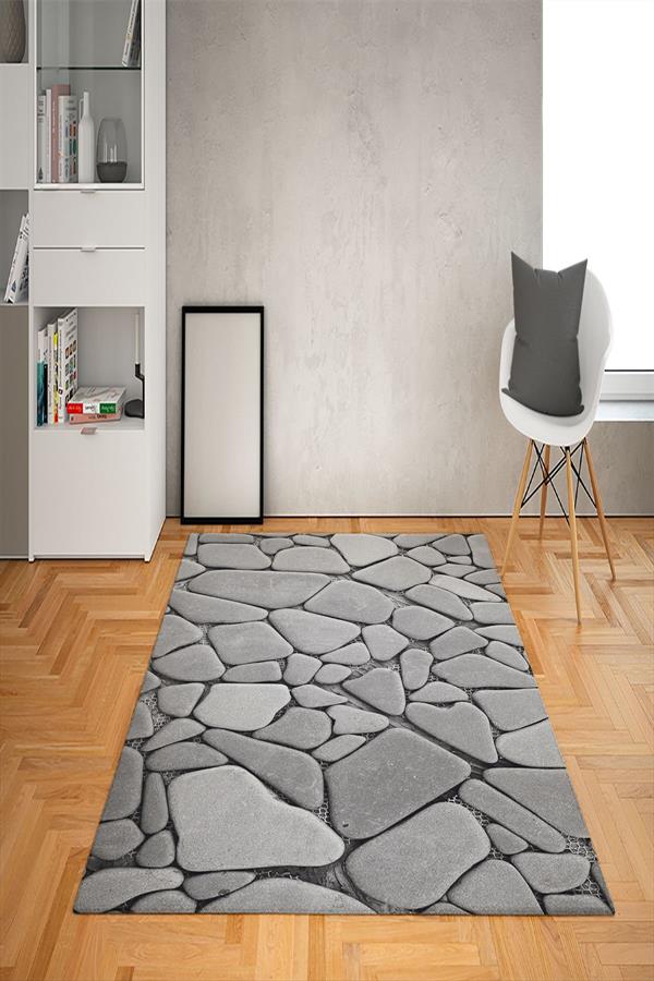 Kaymaz Tabanlı Yıkanabilir Taş Desenli Dot Taban Halı