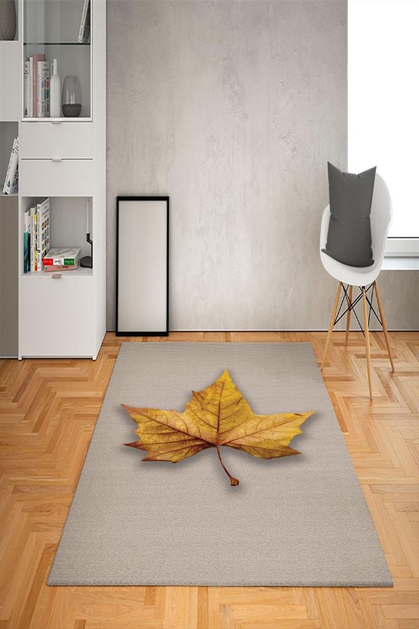 Kaymaz Tabanlı Yıkanabilir Yaprak Desenli Dot Taban Halı