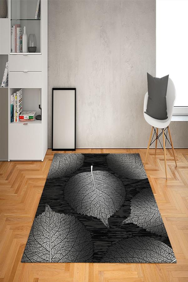 Kaymaz Tabanlı Yıkanabilir Yaprak Desenli Dot Taban Halı