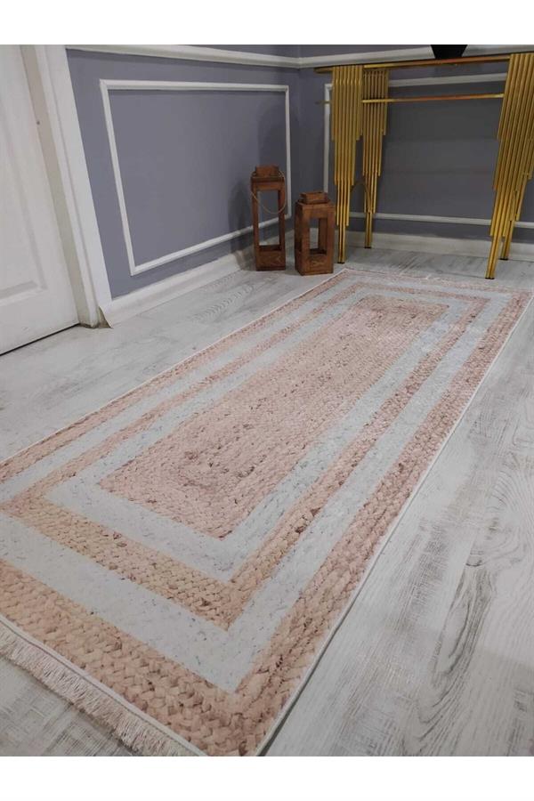 Kaymaz Yıkanabilir Hasır Görünümlü Dokuma Taban Halı Drk-8001-4