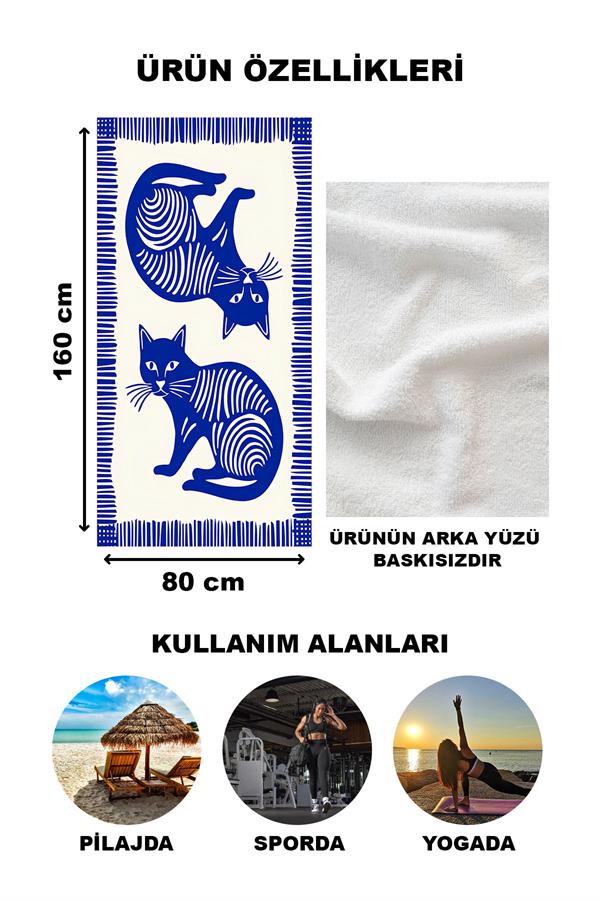 Kediler Desenli Plaj Deniz Havlusu Peştemal 80x160 CM VTA21