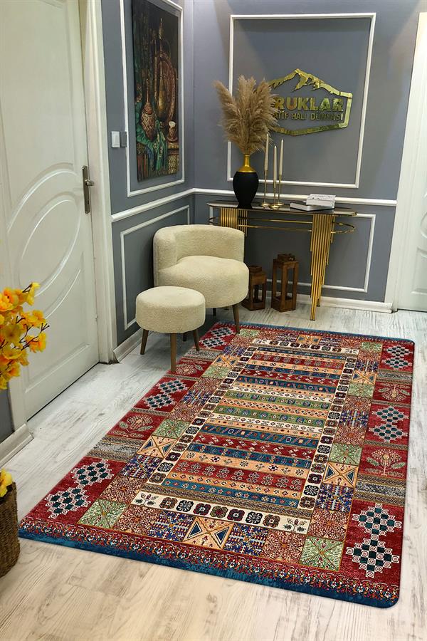 Kilim Desenli Kaymaz Tabanlı Yıkanabilir Leke Tutmaz Dot Taban Halı