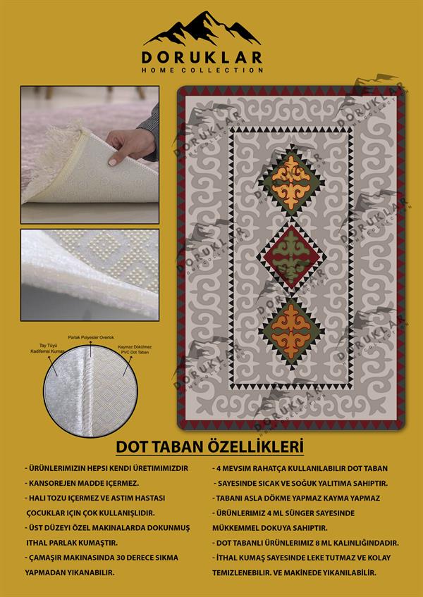 Kilim Desenli Kaymaz Tabanlı Yıkanabilir Leke Tutmaz Dot Taban Halı