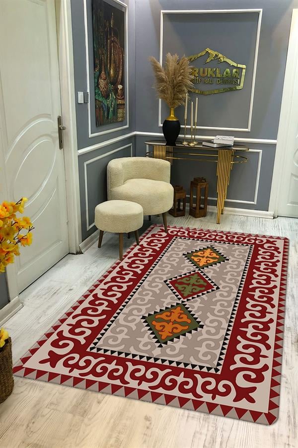 Kilim Desenli Kaymaz Tabanlı Yıkanabilir Leke Tutmaz Dot Taban Halı