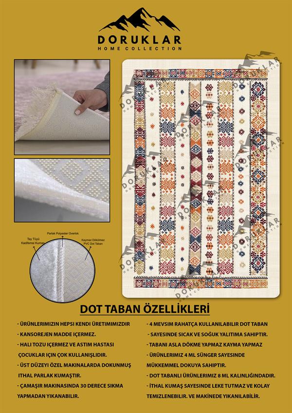 Kilim Desenli Kaymaz Tabanlı Yıkanabilir Leke Tutmaz Dot Taban Halı