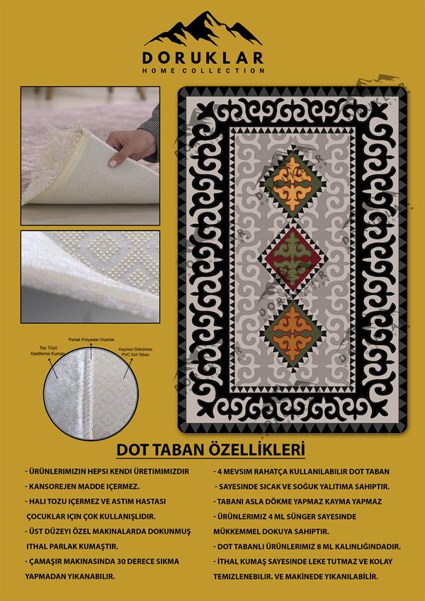 Kilim Desenli Kaymaz Tabanlı Yıkanabilir Leke Tutmaz Dot Taban Halı