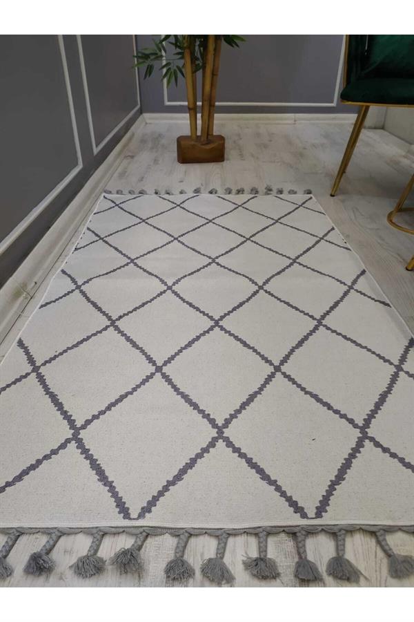 Kilim Desenli Kaymaz Tabanlı Yıkanabilir Leke Tutmaz Dokuma Taban Halı Drk8058-1