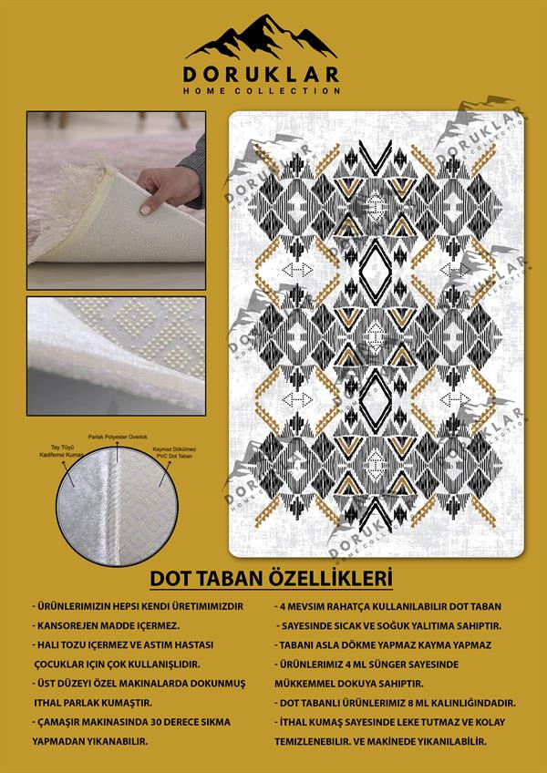Kilim Desenli Kaymaz Tabanlı Yıkanabilir Leke Tutmaz Dot Taban Halı