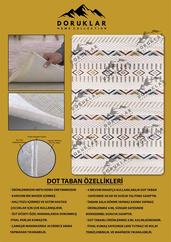 Kilim Desenli Kaymaz Tabanlı Yıkanabilir Leke Tutmaz Dot Taban Halı