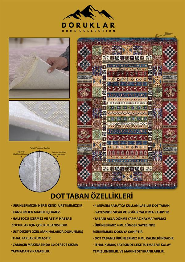 Kilim Desenli Kaymaz Tabanlı Yıkanabilir Leke Tutmaz Dot Taban Halı