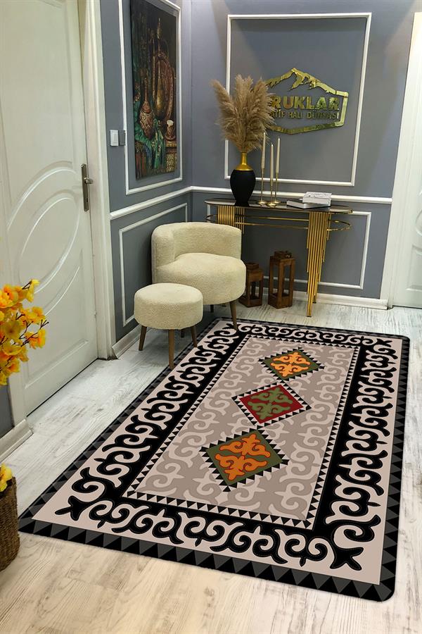 Kilim Desenli Kaymaz Tabanlı Yıkanabilir Leke Tutmaz Dot Taban Halı