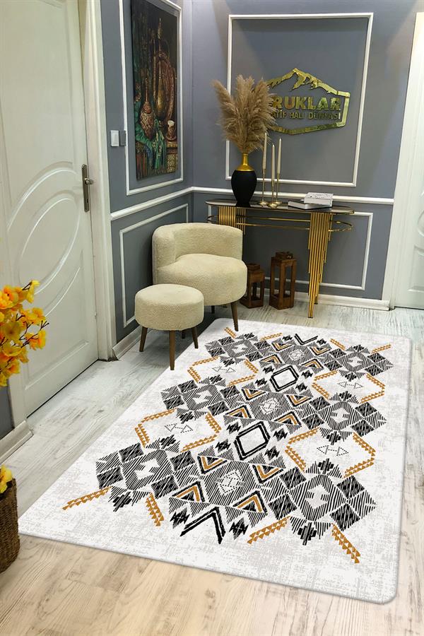 Kilim Desenli Kaymaz Tabanlı Yıkanabilir Leke Tutmaz Dot Taban Halı