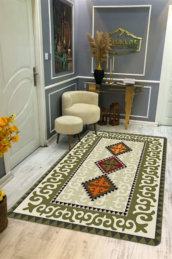 Kilim Desenli Kaymaz Tabanlı Yıkanabilir Leke Tutmaz Dot Taban Halı