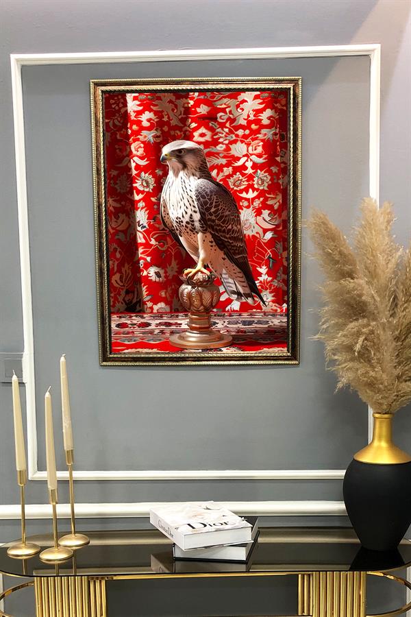 Klasik Atmaca Kuşu Desenli Çerçeveli Duvar Tablosu 50x70cm PTL03