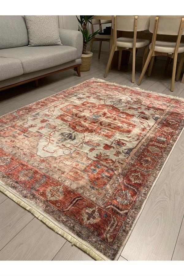 Klasik Desenli Kaymaz Taban Yıkanabilir Leke Tutmaz Dokuma Taban Halı Drk-8010-9