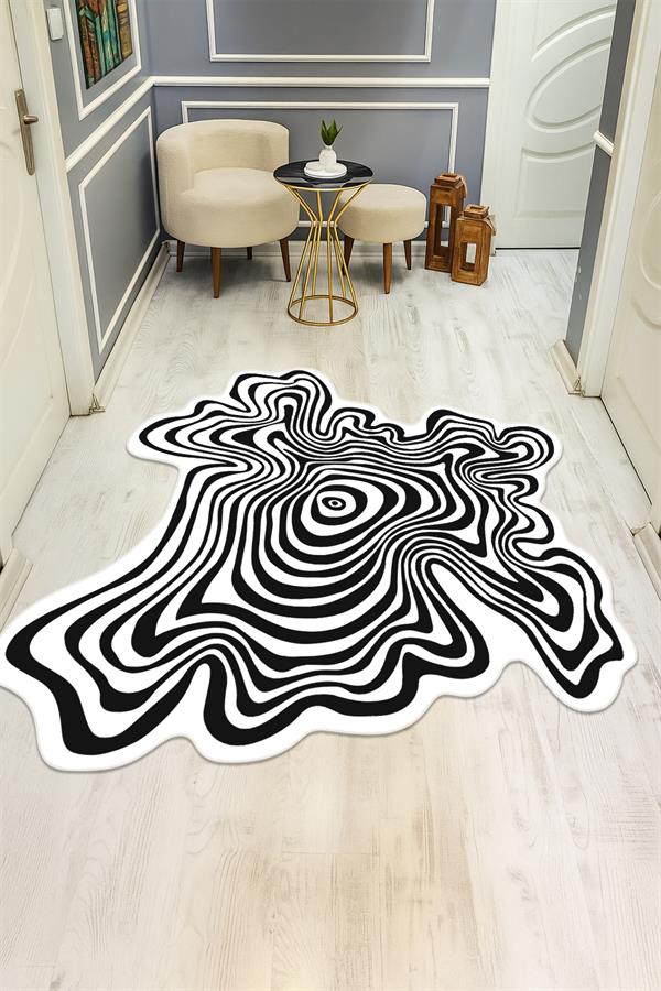 Lazer Kesim Modern Desenli Süngerli Kaymaz Dot Taban Dijital Baskı Halı H0836