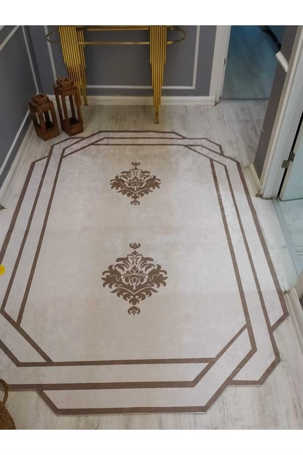 Lazer Kesim Ortası Logo Desenli Kaymaz Taban Yıkanabilir Leke Tutmaz Dokuma Taban Halı Drk8029-10