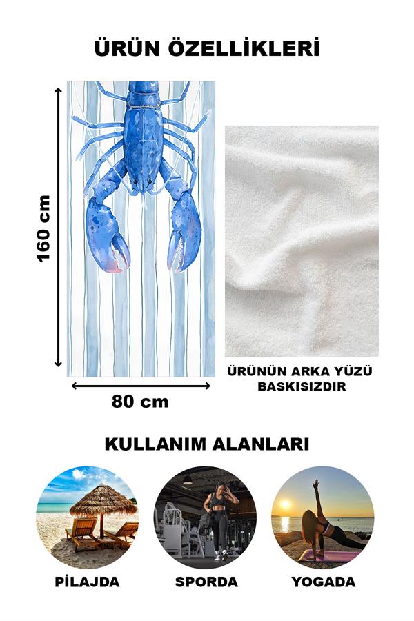 Mavi Yengeç Desenli Plaj Deniz Havlusu Peştemal 80x160 CM VTA25