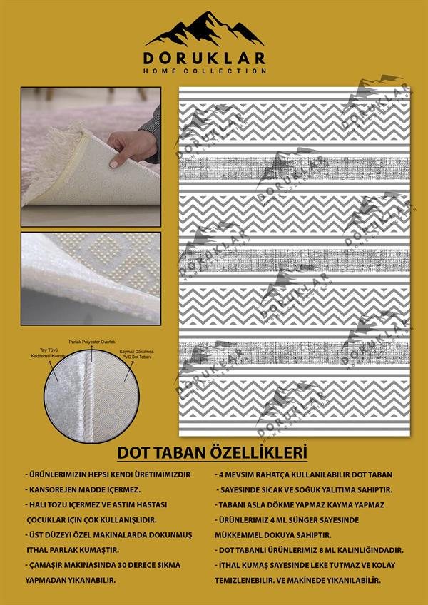 Modern Beyaz Gri Desenli Tabanlı Yıkanabilir Leke Tutmaz Dot Taban Halı
