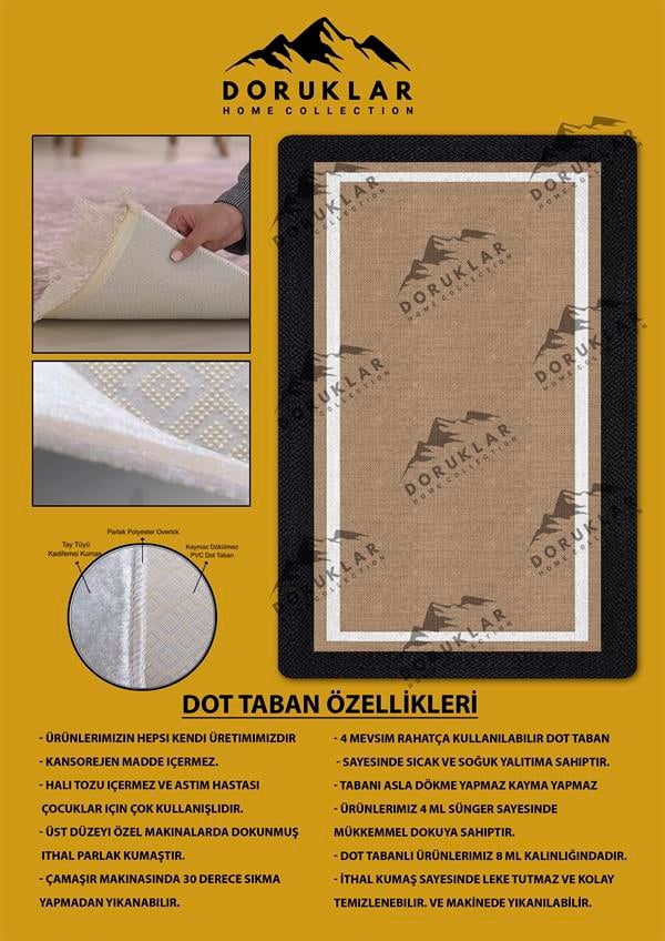 Modern Çerçeveli Hasır Desenli Kaymaz Tabanlı Yıkanabilir Leke Tutmaz Dot Taban Halı