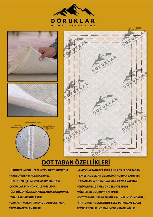 Modern Çerçeveli Kaymaz Tabanlı Yıkanabilir Leke Tutmaz Dot Taban Halı