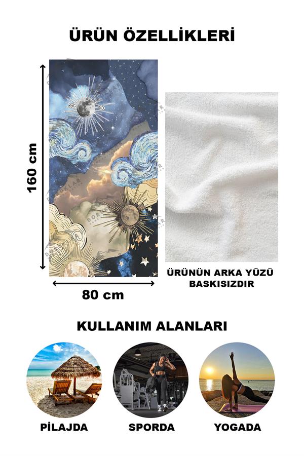 Modern Desenli Dijital Baskı Plaj Deniz Havlusu Peştamal 80x160 Cm BRS047