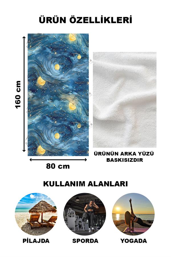 Modern Desenli Dijital Baskı Plaj Deniz Havlusu Peştamal 80x160 Cm BRS048