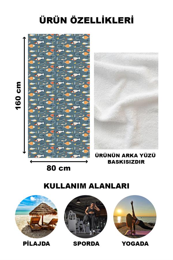 Modern Desenli Dijital Baskı Plaj Deniz Havlusu Peştamal 80x160 Cm BRS004