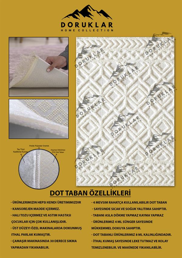 Modern Desenli Krem Renk Kaymaz Tabanlı Yıkanabilir Leke Tutmaz Dot Taban Halı