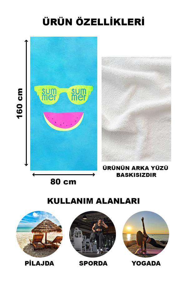 Modern Desenli Plaj Deniz Havlusu Peştemal 80x160 CM Aqua32