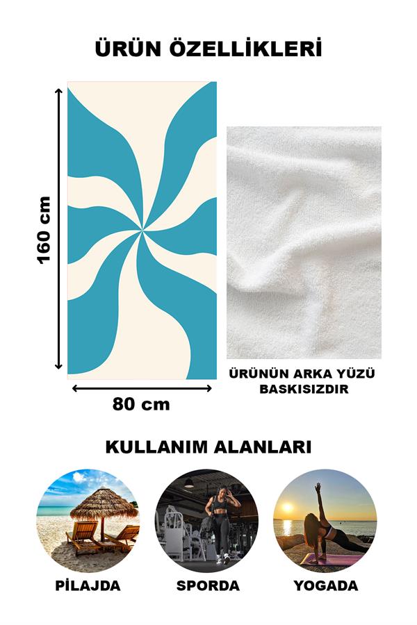 Modern Desenli Plaj Deniz Havlusu Peştemal 80x160 CM Aqua07