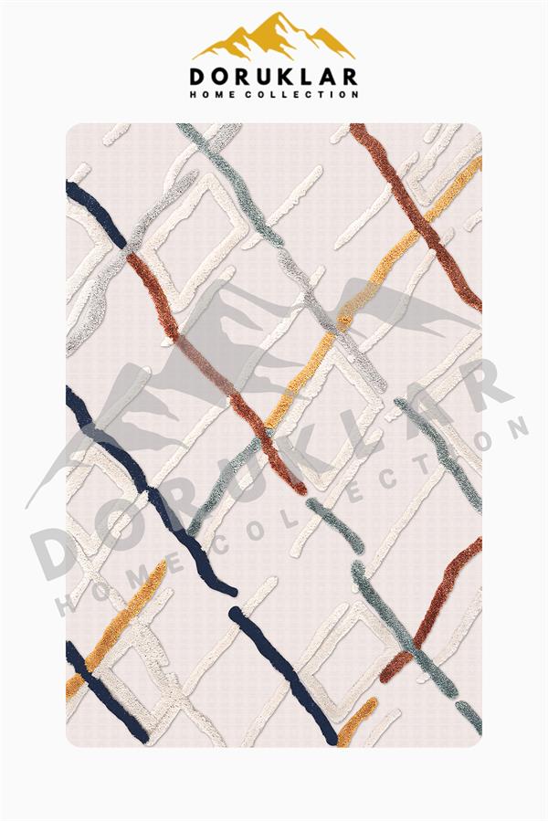 Modern Desenli Süngerli Kaymaz Dot Taban Dijital Baskı Halı H1074