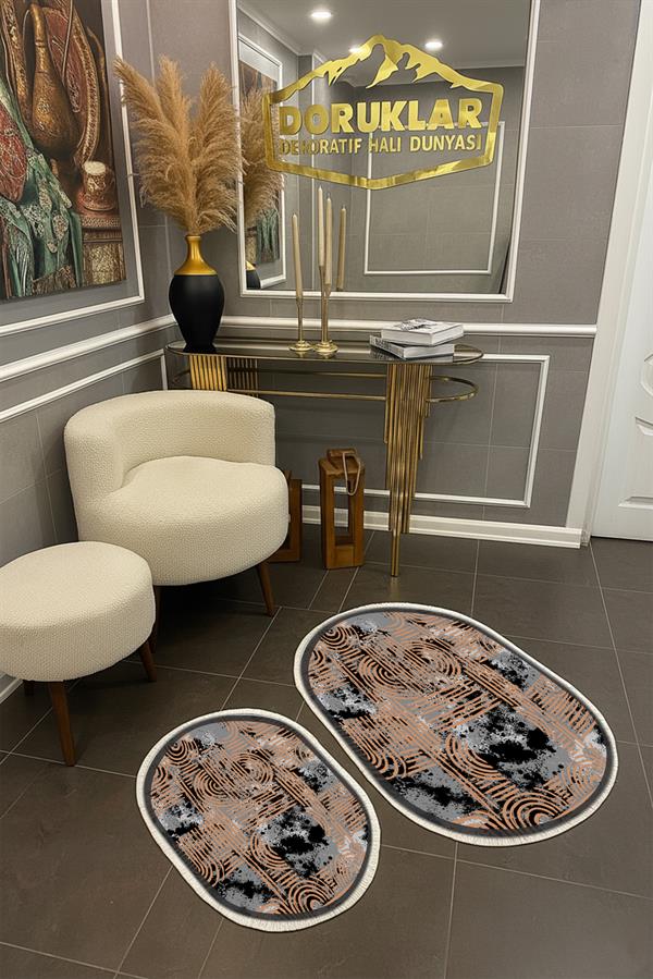 Modern ECO 2 Li  Oval Saçaklı Banyo Paspas Takımı ECOBP007