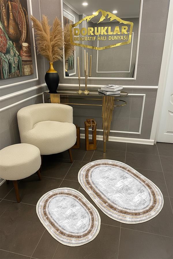 Modern ECO 2 Li  Oval Saçaklı Banyo Paspas Takımı ECOBP003