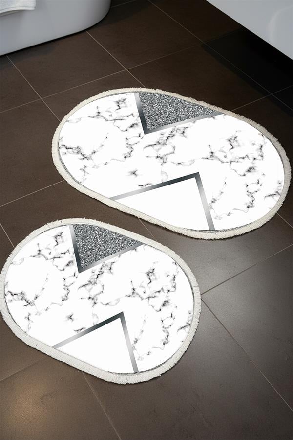 Modern ECO 2 Li  Oval Saçaklı Banyo Paspas Takımı ECOBP009