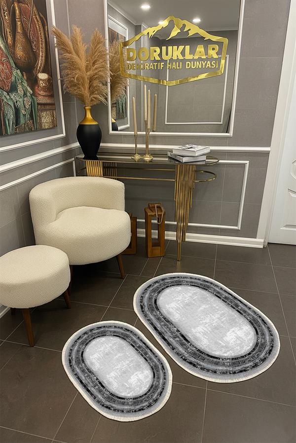 Modern ECO 2 Li  Oval Saçaklı Banyo Paspas Takımı ECOBP004