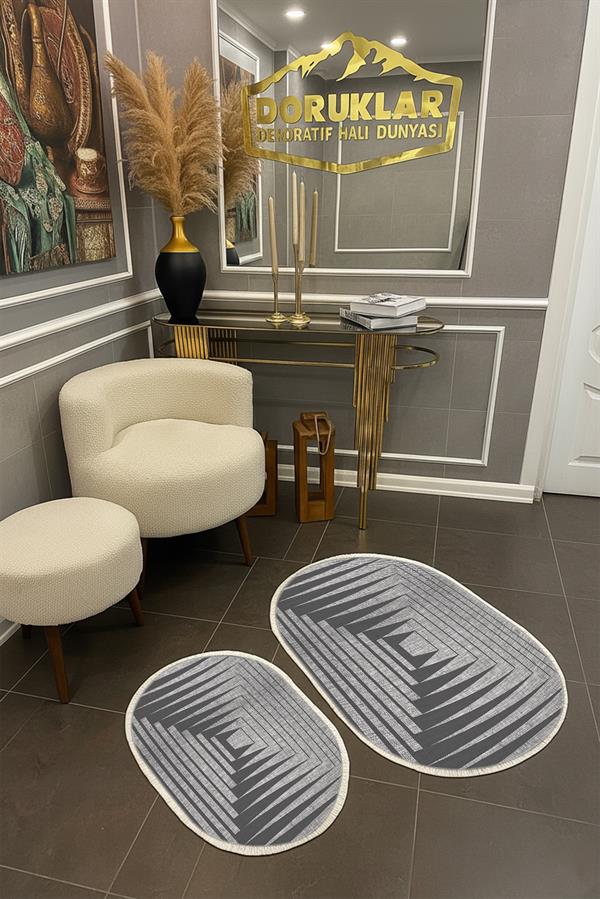 Modern ECO 2 Li  Oval Saçaklı Banyo Paspas Takımı ECOBP006