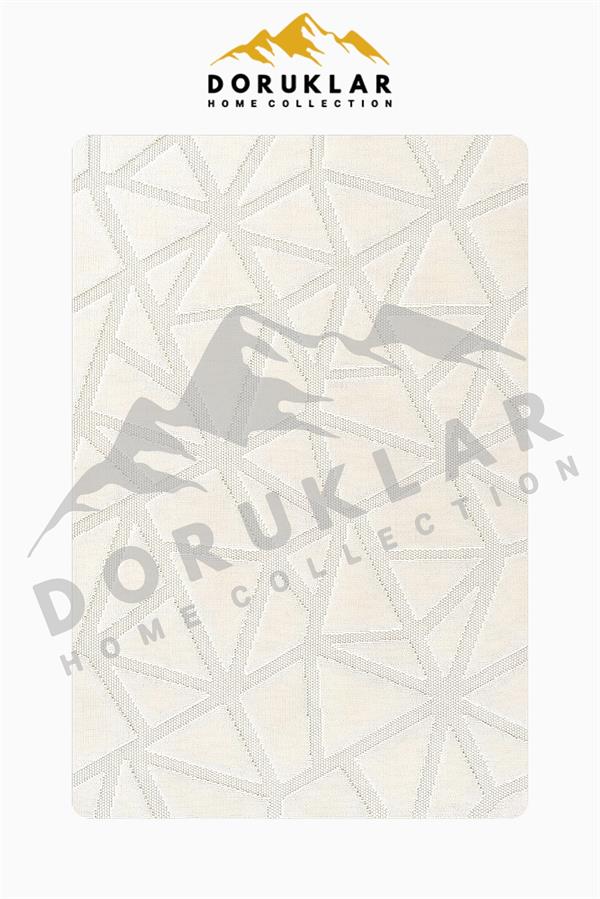 Modern Geometrik Desenli Krem Süngerli Kaymaz Dot Taban Dijital Baskı Halı H1076