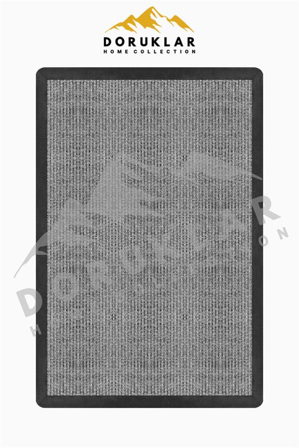 Modern Gri Çerçeve Desenli Süngerli Kaymaz Dot Taban Dijital Baskı Halı H0832
